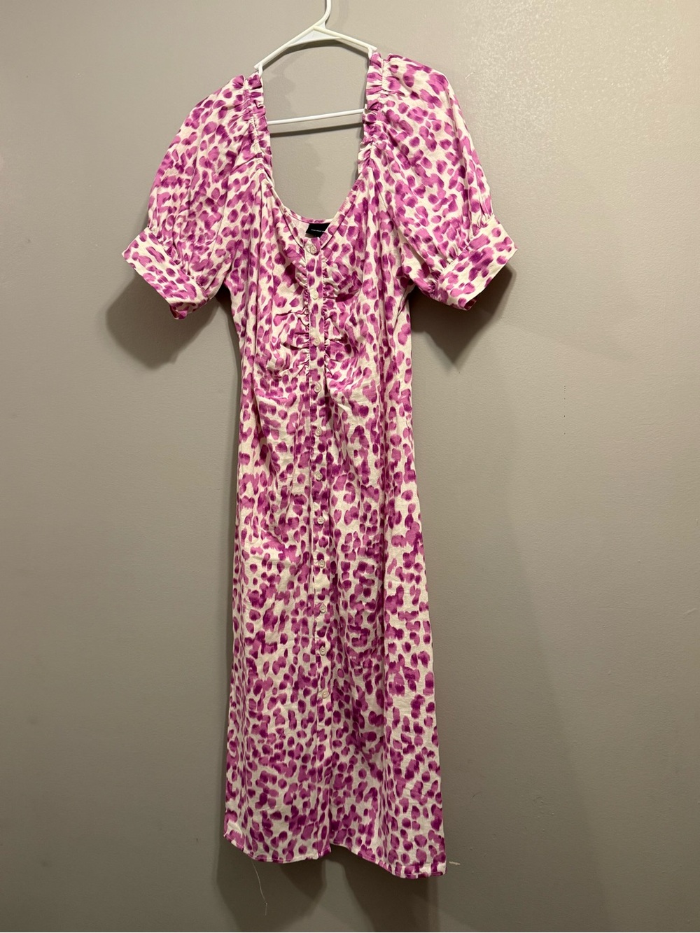 Who What Wear Purple and Cream Spot-Print Linen Blend Midi Dress